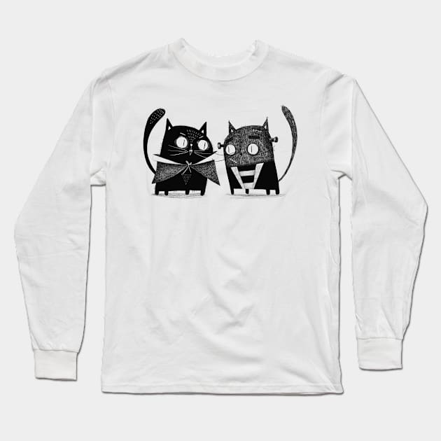 Cat Dracula and Frankencat Long Sleeve T-Shirt by Gummy Illustrations